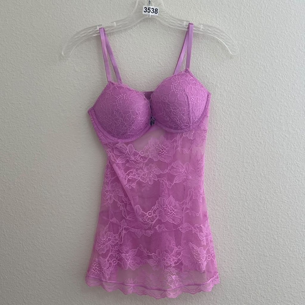 Victoria's Secret Purple Lace Padded Babydoll Lingerie S Coquette Romantic